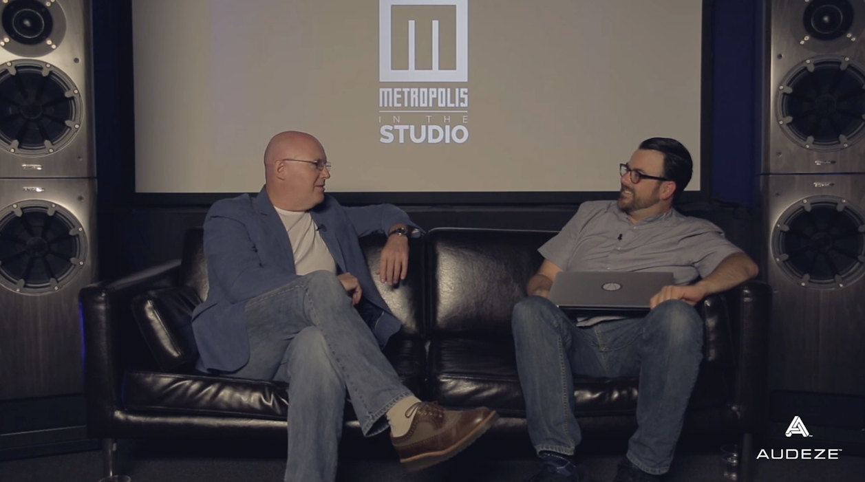 Julian Treasure in conversation on a sofa in a studio at Metropolis
